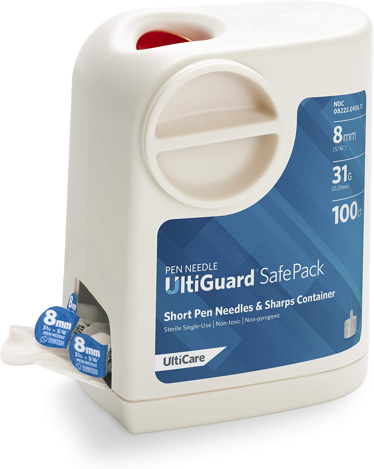 UltiGuard Safe Pack Pen Needles and Sharps Container Short 8mm (5/16”) 31G 100ct