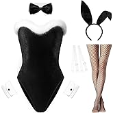 RSLOVE Lingerie Set for Women Sexy - 7 PCS Bunny Costume One Piece Teddy Bodysuit Stockings Set for Halloween Cosplay