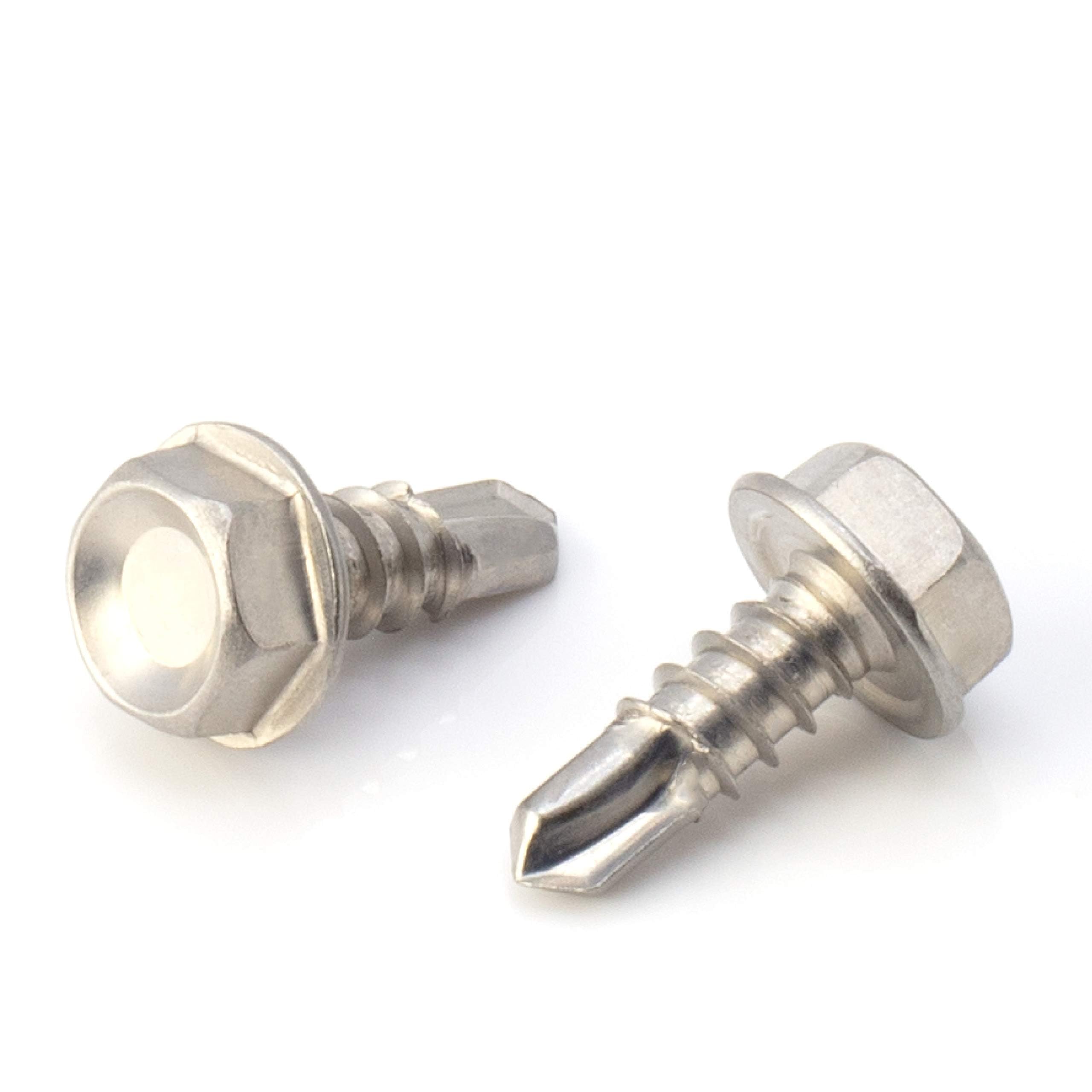 #10 Size, 1/2" Length (13mm) - Self Tapping Screw - Self Drilling Screw - 410 Stainless Steel Screws = Exceptional Wear and Very Corrosion Resistant) - Hex Washer Head - 100pcs