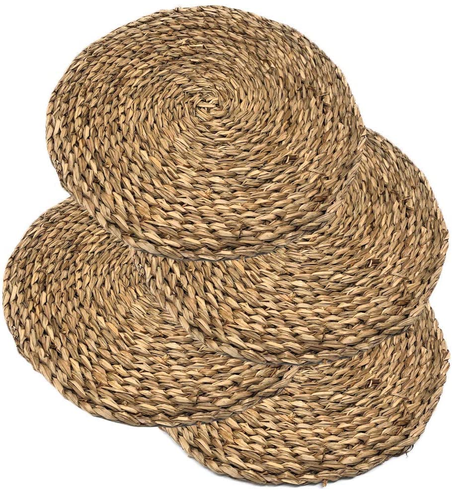 MGE - Round Woven Placemats Set of 4 - Natural Water Hyacinth Table Mats - Braided Straw Placemats for Dining Table - Heat-Resistant Kitchen Accessories - 30 cm