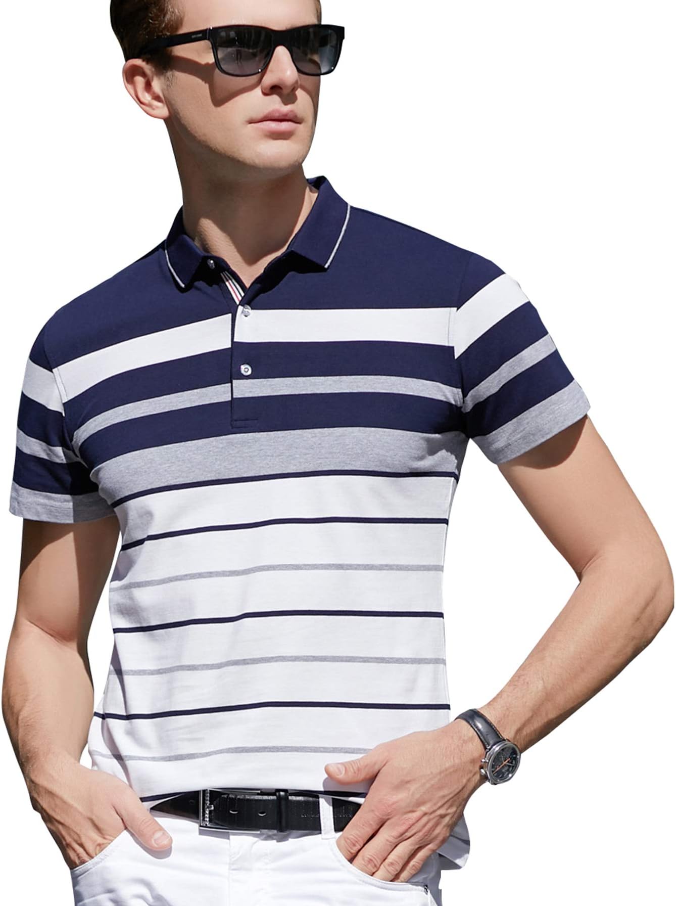 XTAPAN Men's Polo Shirt Casual Long Short Sleeve Classic Fashion Polo Cotton T Golf Sport Shirt