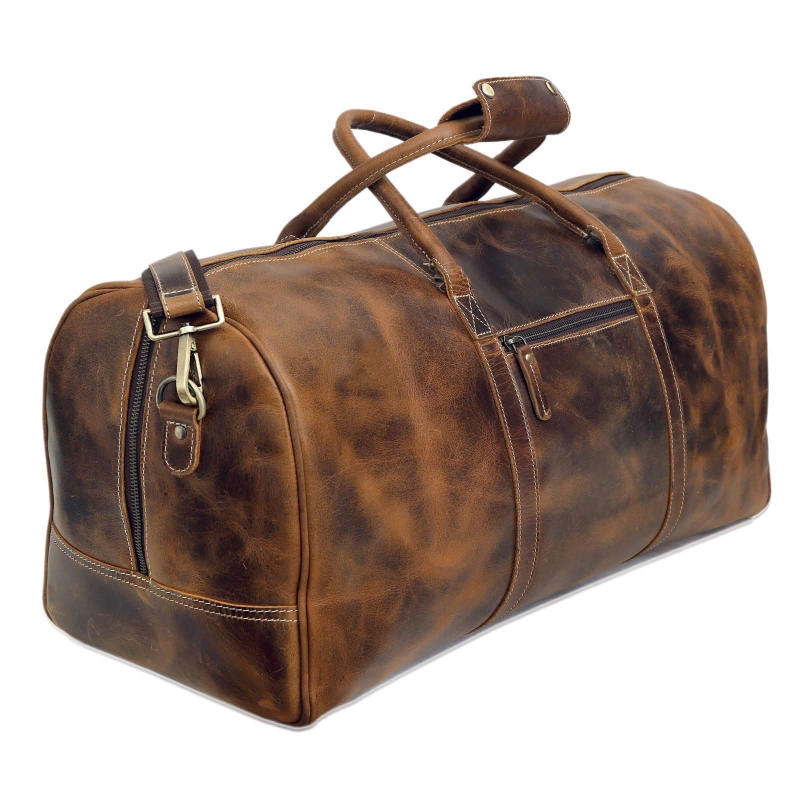 Photo 1 of Leather Travel Duffel Bags for Men and Women Full Grain Leather Overnight Weekend Leather Bags Sports Gym Duffle