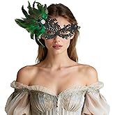 OIDEA Feather Masquerade Mask for Women: Elegant Rhinestone Lace Half Face Party Mask Halloween Prom Ball Costume Accessory