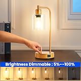 Homelist Gold Bedside Lamp Set of 2 with USB Dimmable LED Bulbs view 3