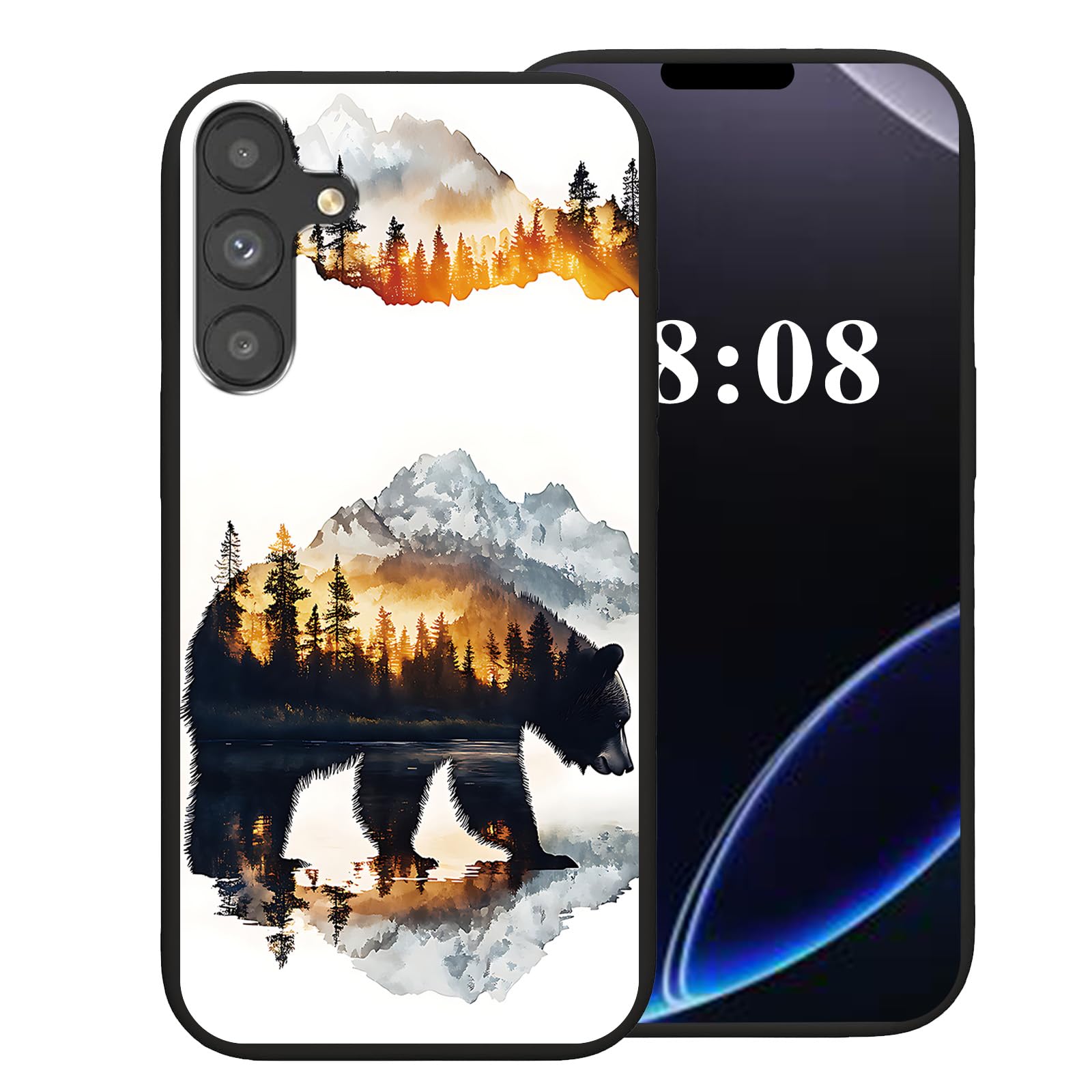NLZQTTBD for Samsung Galaxy S25 FE Case,Black Soft TPU Silicone Shockproof Protection Cover Phone Case for Galaxy S25 FE 5G Cute Amusing Pattern | Bear Mountains