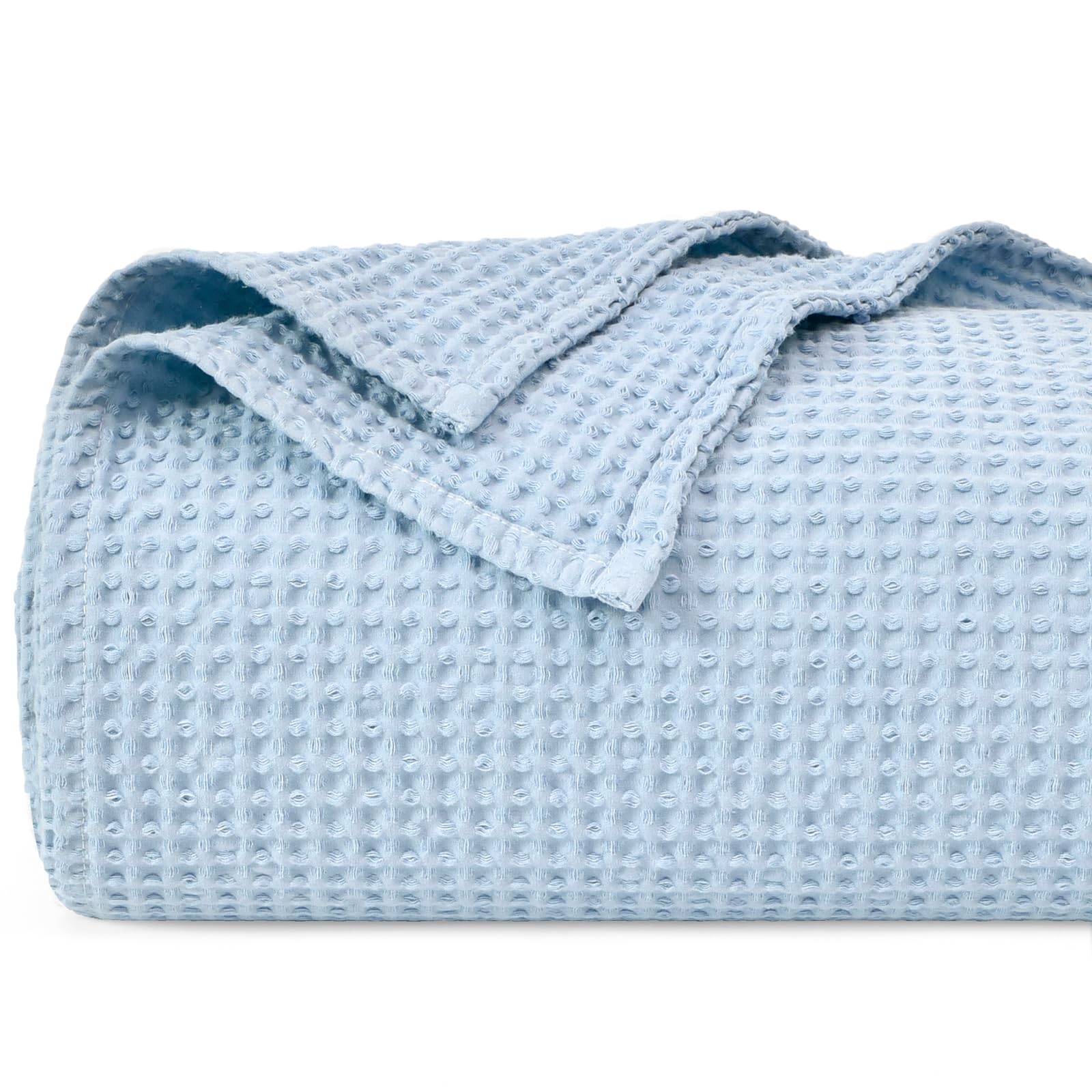 PHF 100% Cotton Waffle Weave Blanket SuperKing Size 230 x 270cm, Pre-Washed Lightweight Breathable Throw Blanket, Oeko-TEX Certified for Bed Couch Sofa, Home Decor, Sky Blue