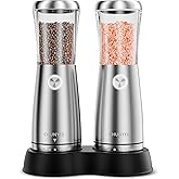 Electric Salt and Pepper Grinder Set - Automatic Stainless Steel Rechargeable Salt and Pepper Grinder Set with Storage Base, Large Capacity, LED Light & Adjustable Coarseness, Ideal Kitchen Gadget