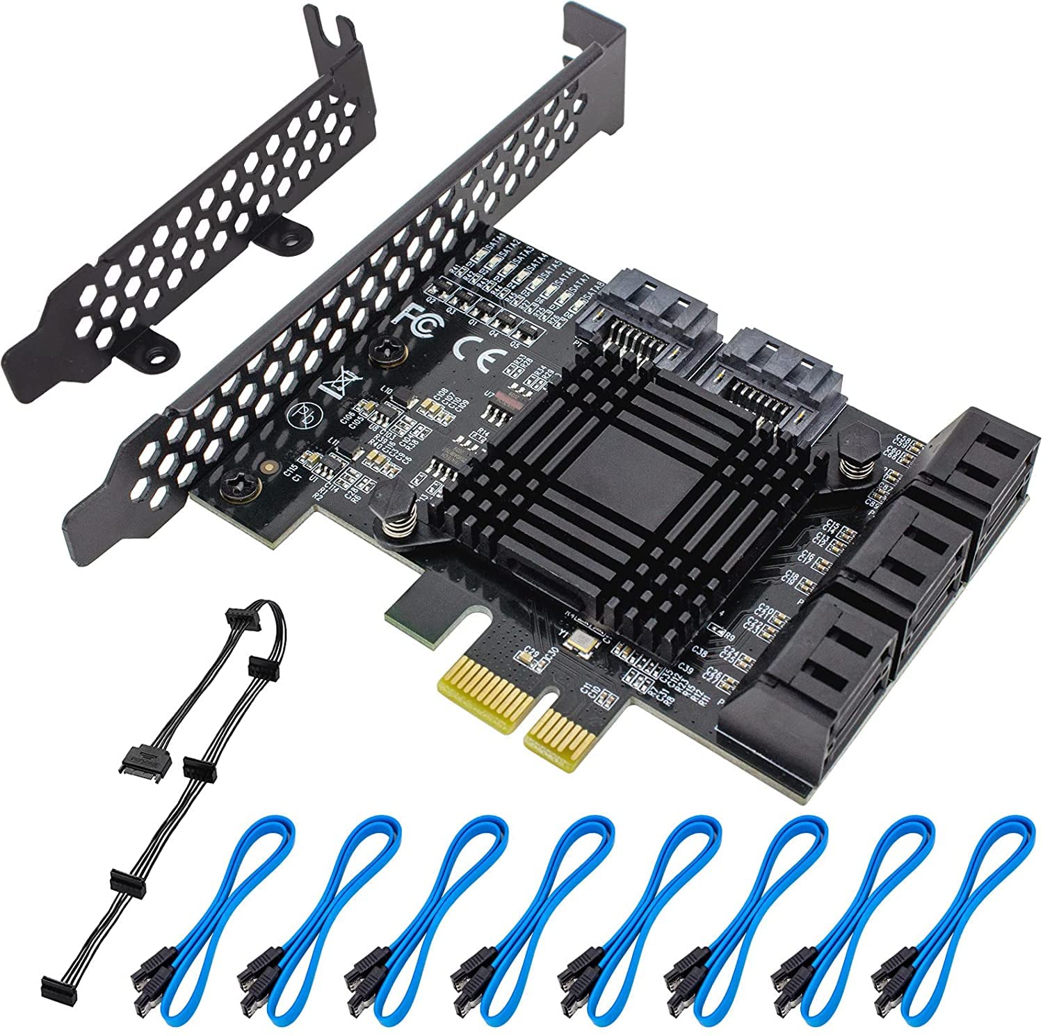 ACTIMED PCIe 8-Port SATA 3.0 Controller Card with Low Profile Bracket, Supports 8 Devices, Compatible with Windows, MAC, Linux