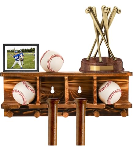 Baseball Bat Rack Display Holder 11 Mini Collectible Bats 4 Balls Awards Metals
