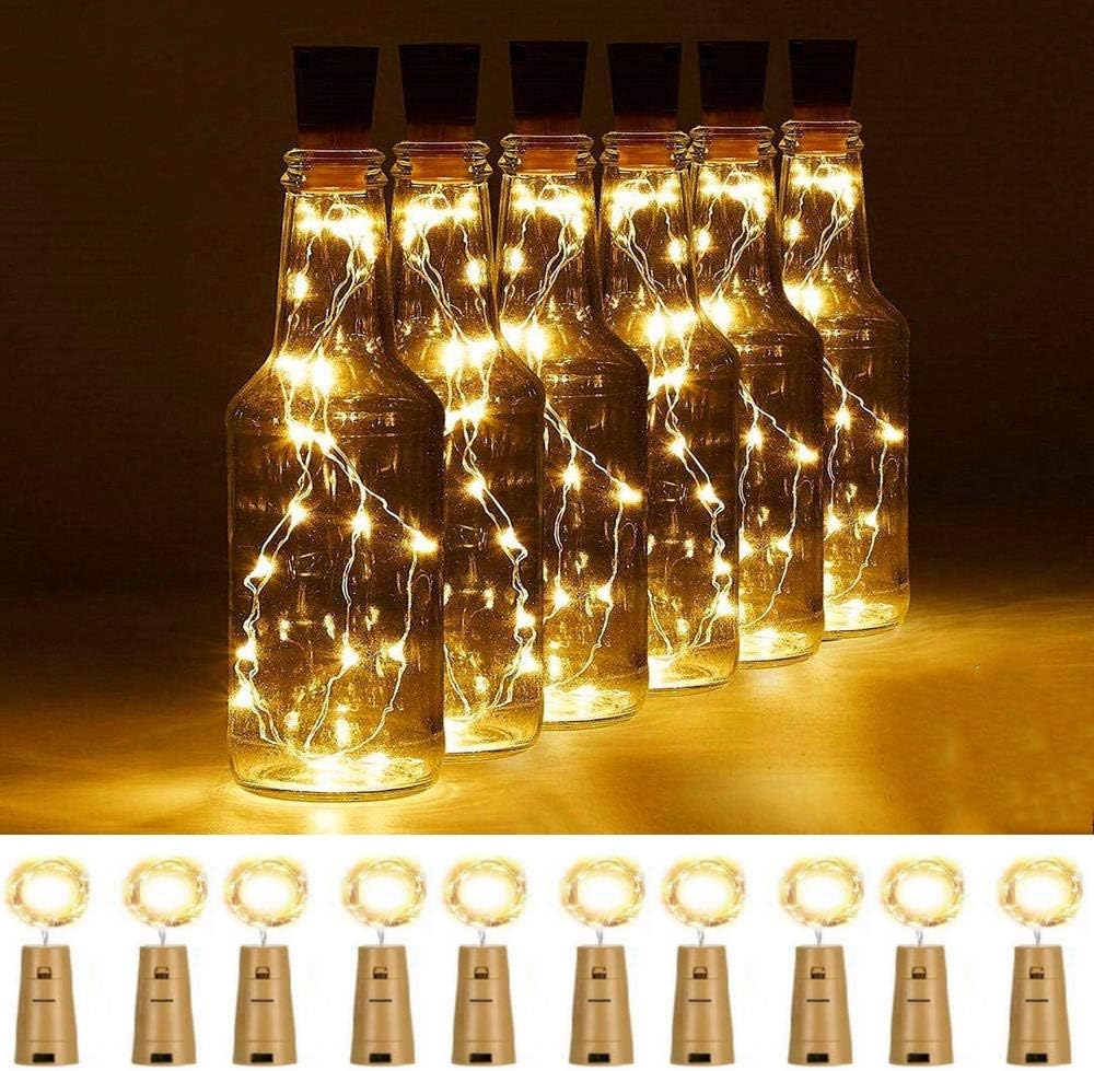 Battery Operated LED Wine Bottle Lights - Fairy Mini String Lights With Cork Stopper, Indoor/Outdoor, Christmas & Party Decor