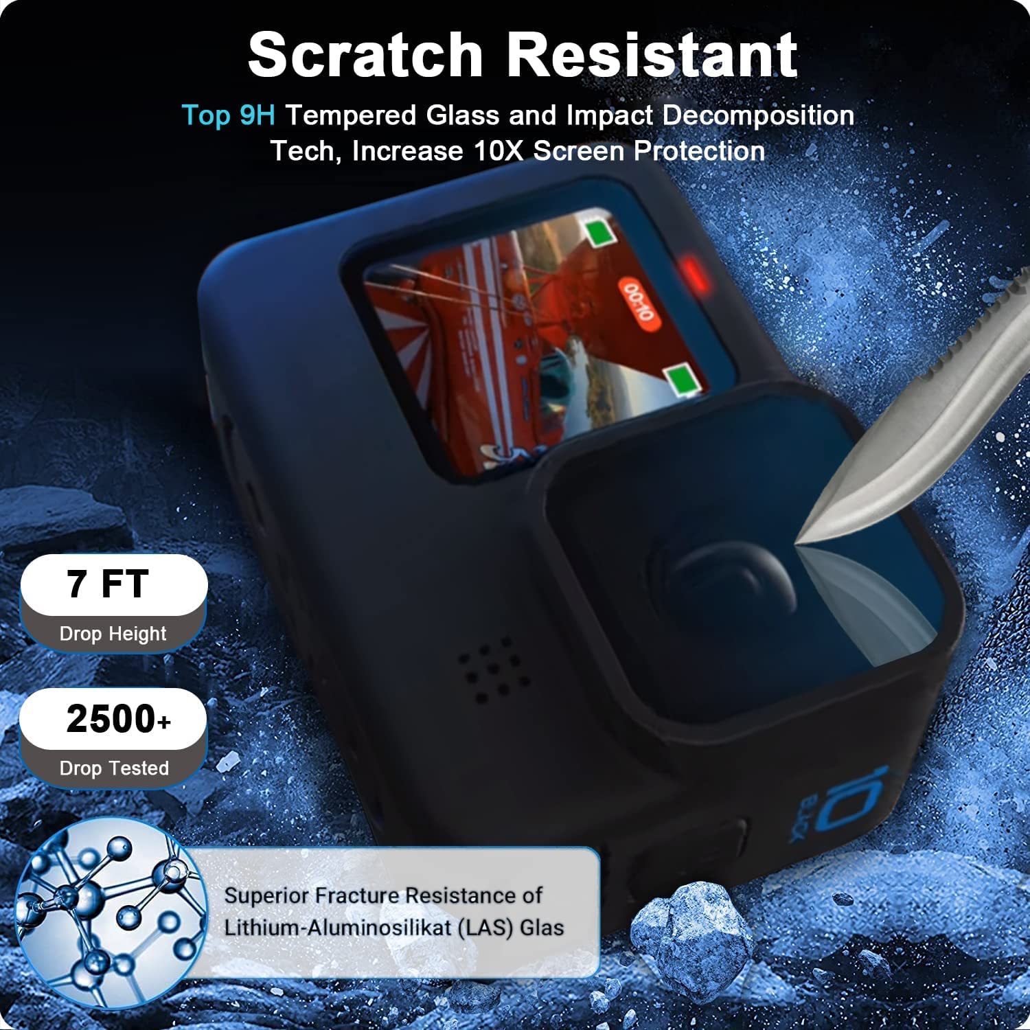 FiTSTILL 10PCS Screen Protector for Go Pro Hero 12/Hero 11/Hero 10/Hero 9 Black,3 Pack Ultra lear Tempered Glass Screen protector+1pcs Rubber Lens Protective cover Accessories Kit