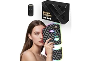 EVFOFO Red Light Photon Facial & Neck Mask with Remote Control, 7 Custom Modes with Infrared, Portable & Rechargeable with Timer for Home Use, 850nm Infrared & Red Light Masks, Black
