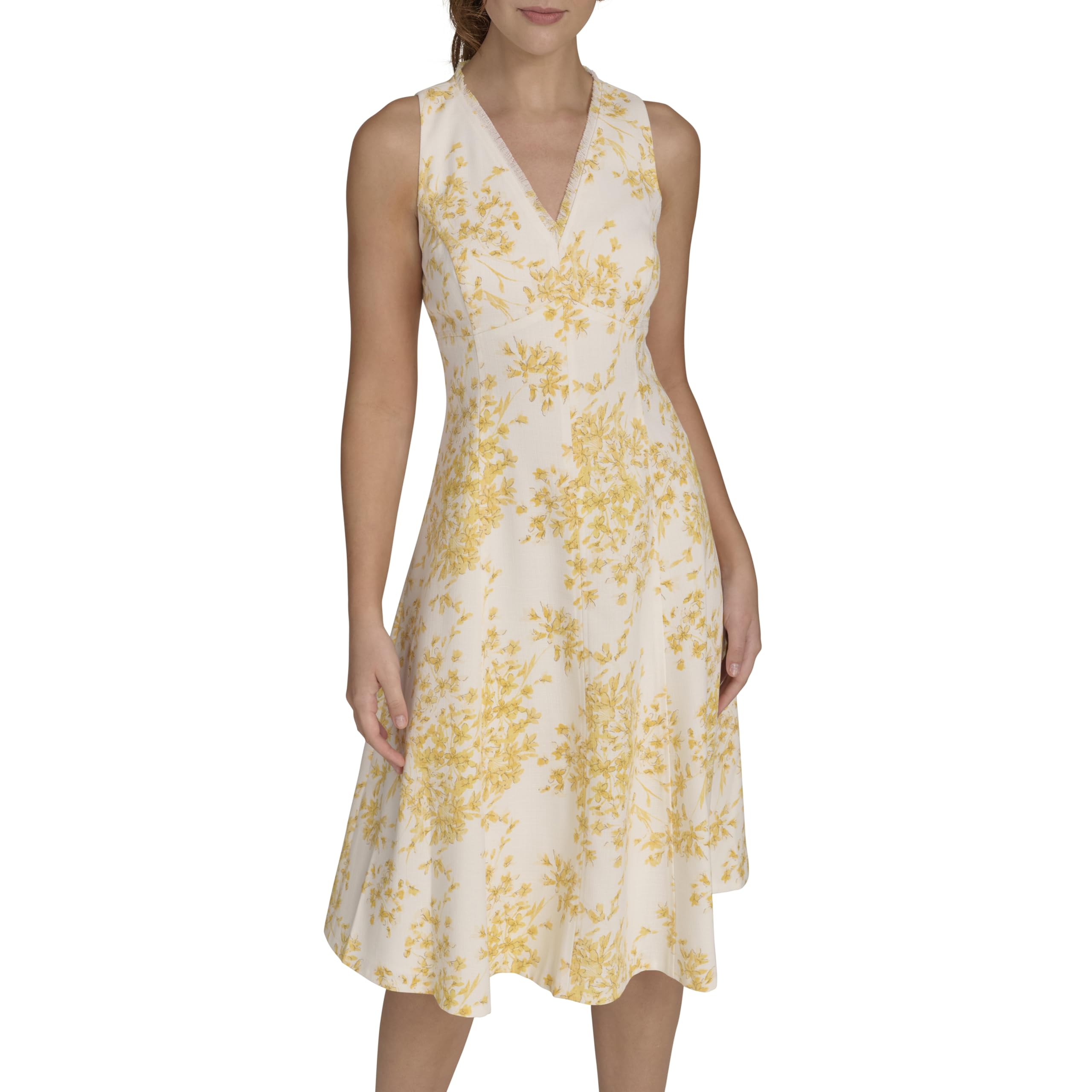 Tommy Hilfiger Women’s Fit and Flare Dress Dresses, Ivory/Yellow, 6