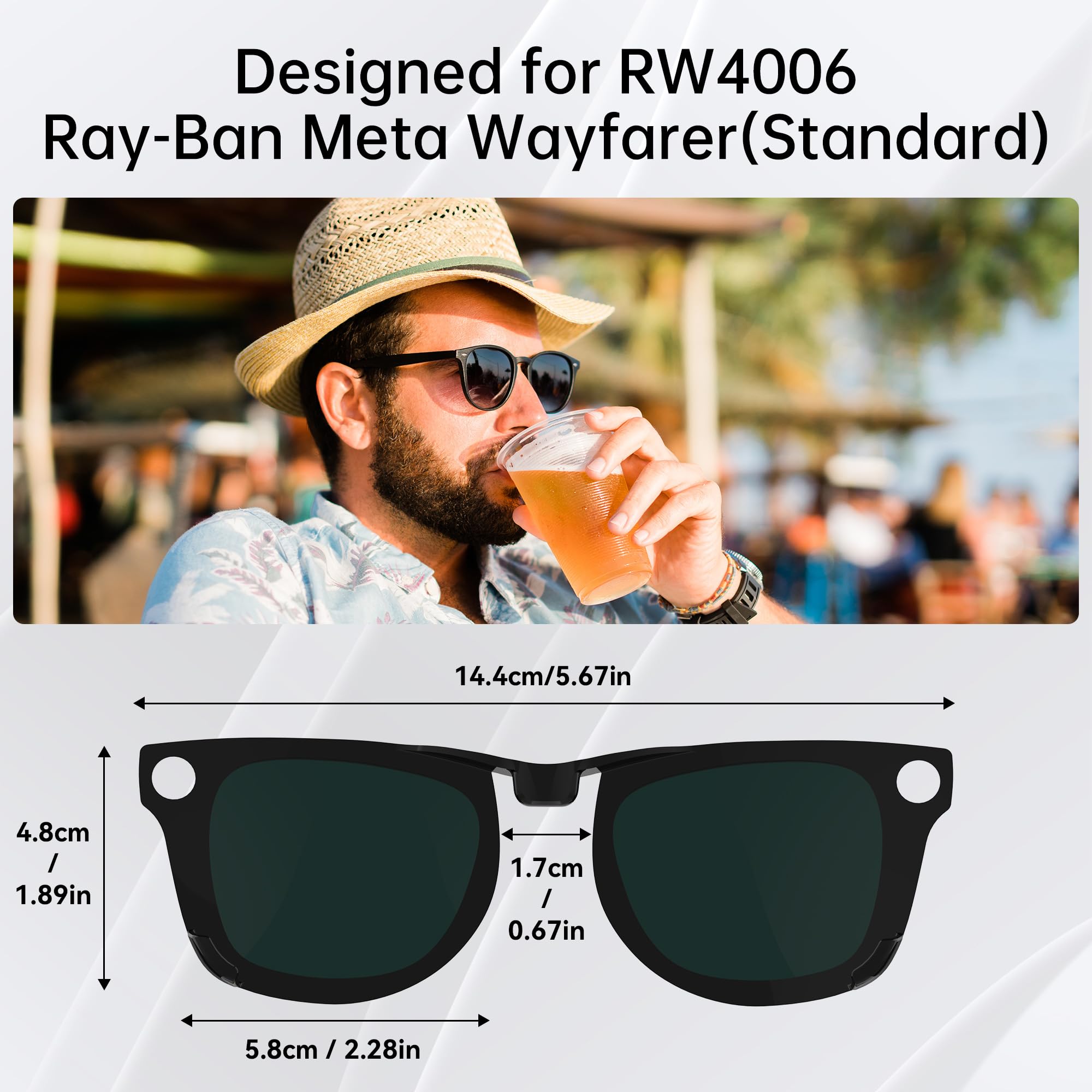 4Pcs Polarized Clip for Ray-Ban Meta Wayfarer RW4006 Smart Glasses (Size M 50-22), Discoloration Clips for Ray-Ban Meta Wayfarer Protect Your Eyes, Cool and Fashion (Black+Green+Brown+Yellow)