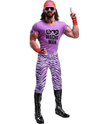 Morph Macho Man Randy Savage Kostüm Für Herren – Lila Wrestler-Verkleidung, Karneval & Halloween Morph Macho Man Randy Savage Kostüm Für Herren – Lila Wrestler-Verkleidung, Karneval & Halloween