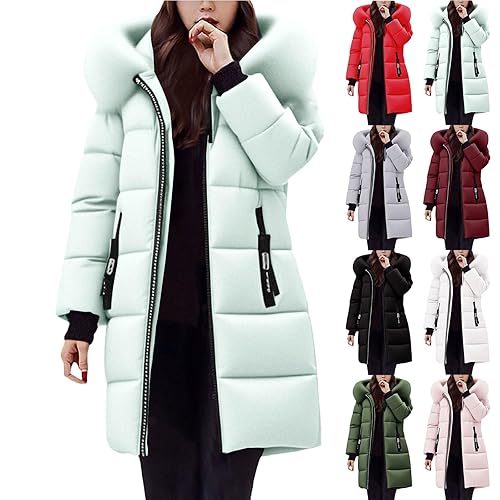 Womens Jacket, Jackets for Women uk Hooded Zip Up Thick Quilted Down Puffer Coat Windproof Warm Hybrid Down Parka with Zip Pockets L