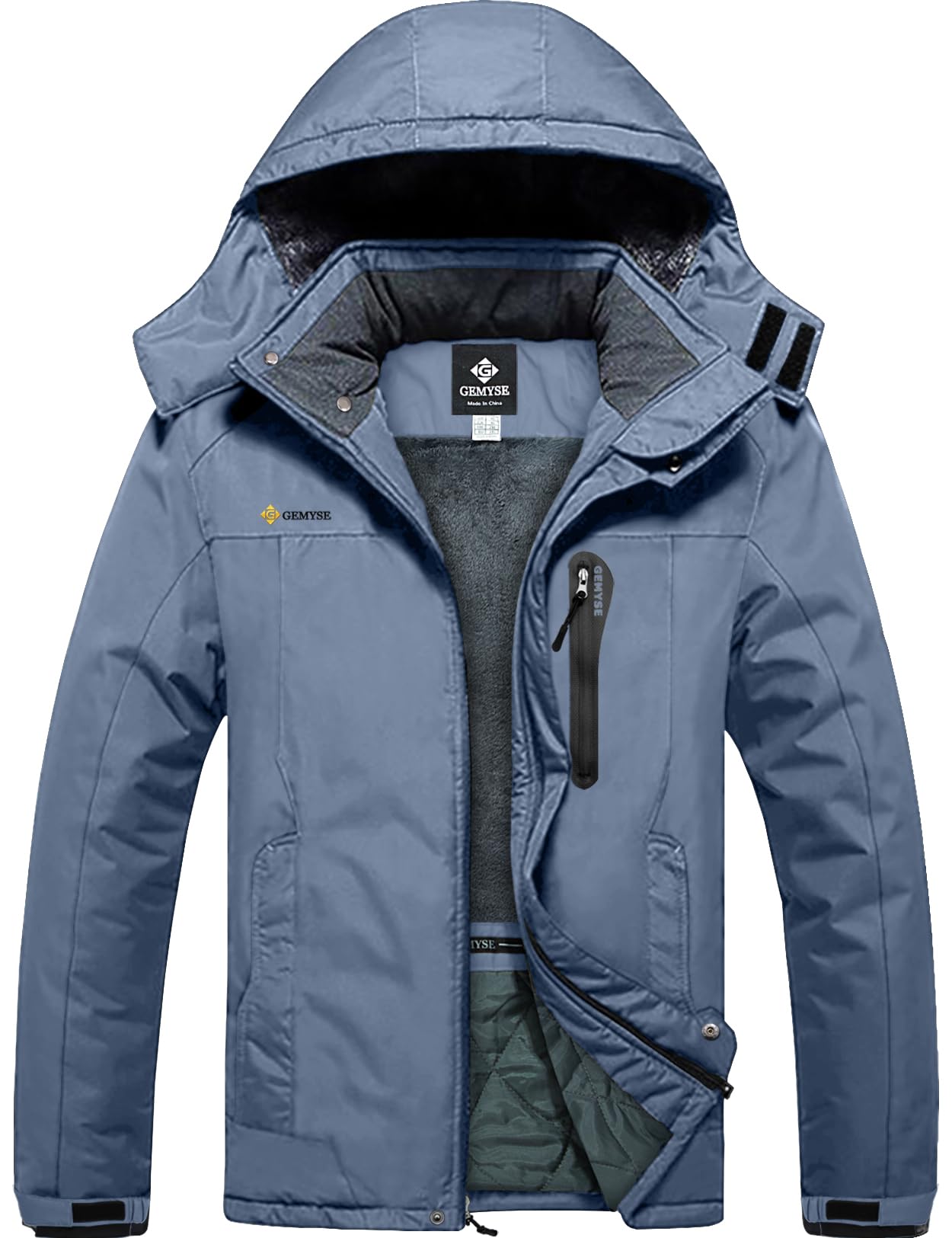 GEMYSE Men's Ski Snow Jacket Warm Winter Waterproof Coat Snowboard Rain Jacket Hooded Windproof Windbreaker（Haze Blue,Small） Image