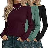 Sweetyweee 3 Pack Cotton Women's Mock Turtleneck Shirts Long Sleeve Mock Neck Tops Casual Pullover Basic Tees Undershirt