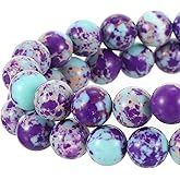 Bremorou Natural Gemstone Beads for Jewelry Making, 46pcs Purple-Blue Imperial Jasper, Round, Polished, 85mm