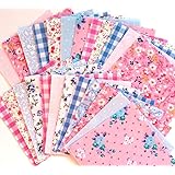 50 pcs x Lovely Pink and Blue - 5" x 5" Great Quality Polycotton Patchwork Squares Plus Free 1 MTR Grosgrain Ribbon