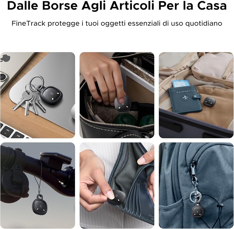 FineTrack Mini DUO 2 Supporto iOS Find My o Android Find Hub 4 Pezzi