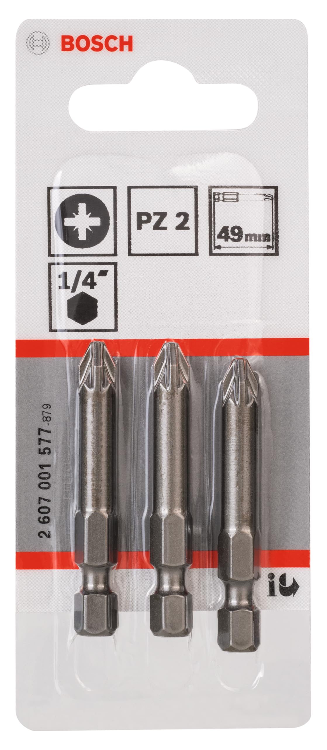 Bosch 2607001577 Extra Hard Screwdriver Bit for Pozidriv Cross Head Screws - Pack of 3