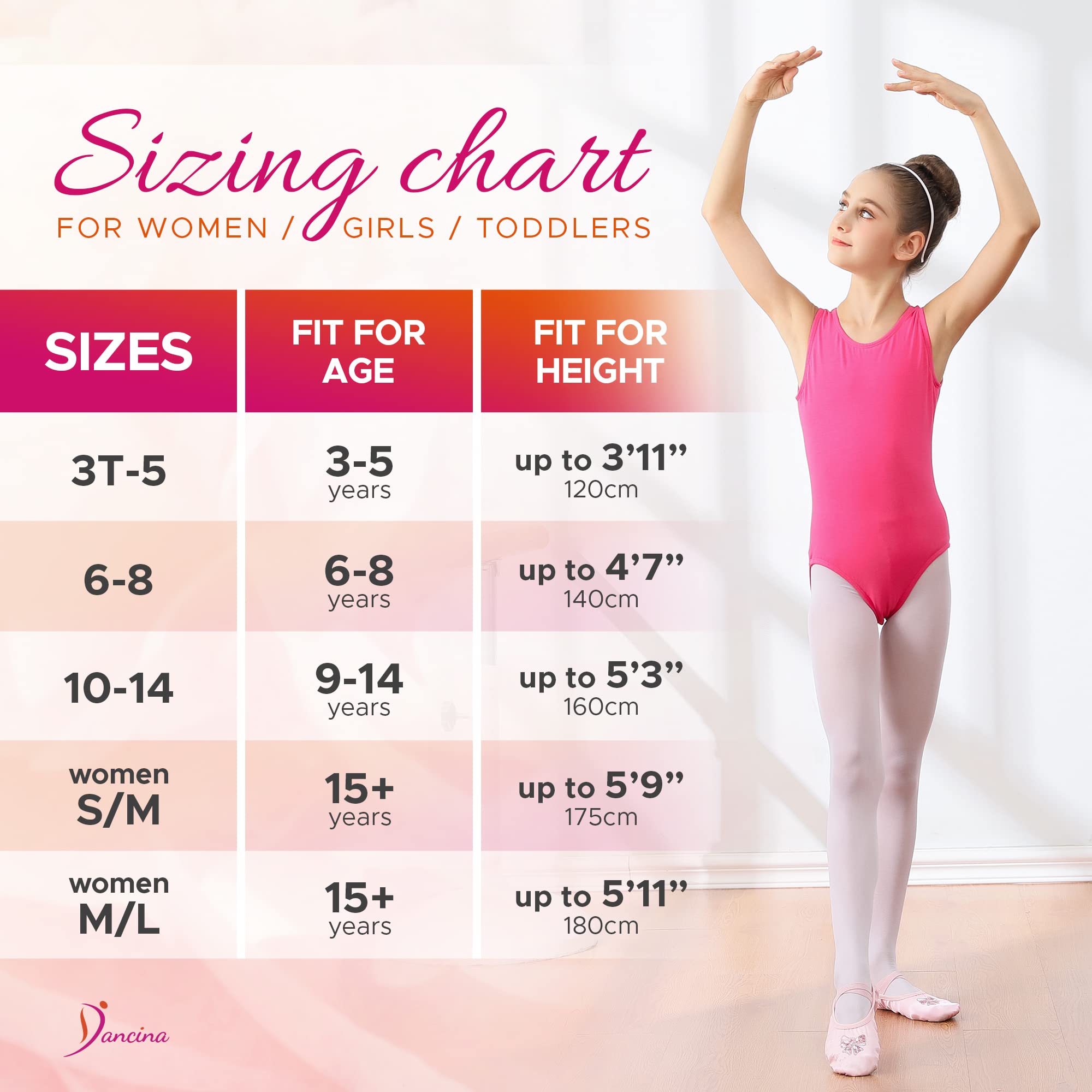 Dancina Ballet Dance Tights Footed - Ultra-soft Pro Excellent Hold&Stretch (Toddler/Girls)