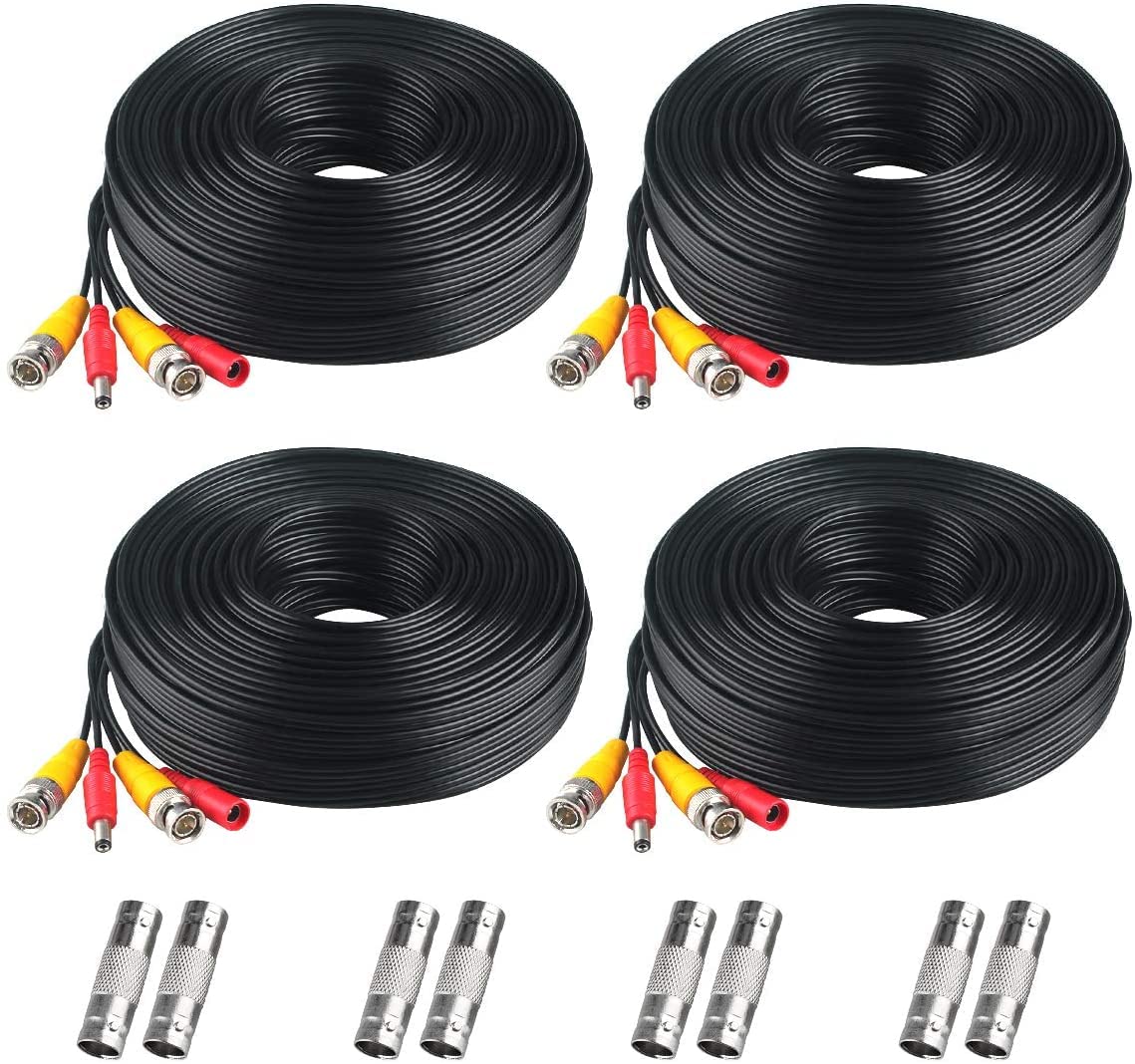 BNC Cable, 200ft 4Pack All-in-One Siamese Video and Power Security Camera Wire Cord with 2 Female Connectors for All Max 5MP HD CCTV DVR Surveillance System