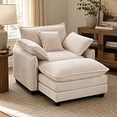 LUXSeatful Oversized Chair with Ottoman, Corduroy Reading Chair with Footrest, Comfy Accent Armchair for Living Room Bedroom, Single Sofa Lounge Chair, 350 lbs (Beige)