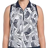 Ben Hogan Women's Leaf Print Sleeveless 1/2 Zip Mock Neck Top