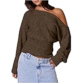 Milumia Women's Off The Shoulder Sweater Long Sleeve Cinched Waist Fall Knit Tops Knitwear
