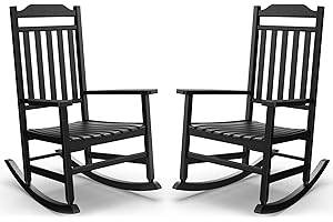 GYMHILL Patio Rocking Chair Outdoor Set of 2,Weather Resistant Poly Resin Oversized Porch Rocker,High Back Smooth Design,350lb Weight Capacity,Indoor Outdoor Use(2, Black)