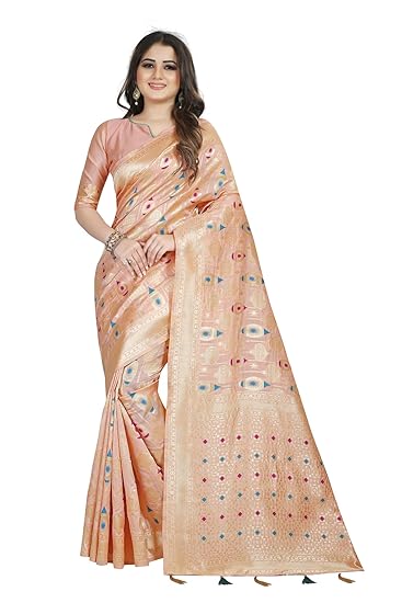 Divaastha Light Peach Lichi Silk Abstract Saree with Blouse Piece (APP0021LIGHTPEACH)