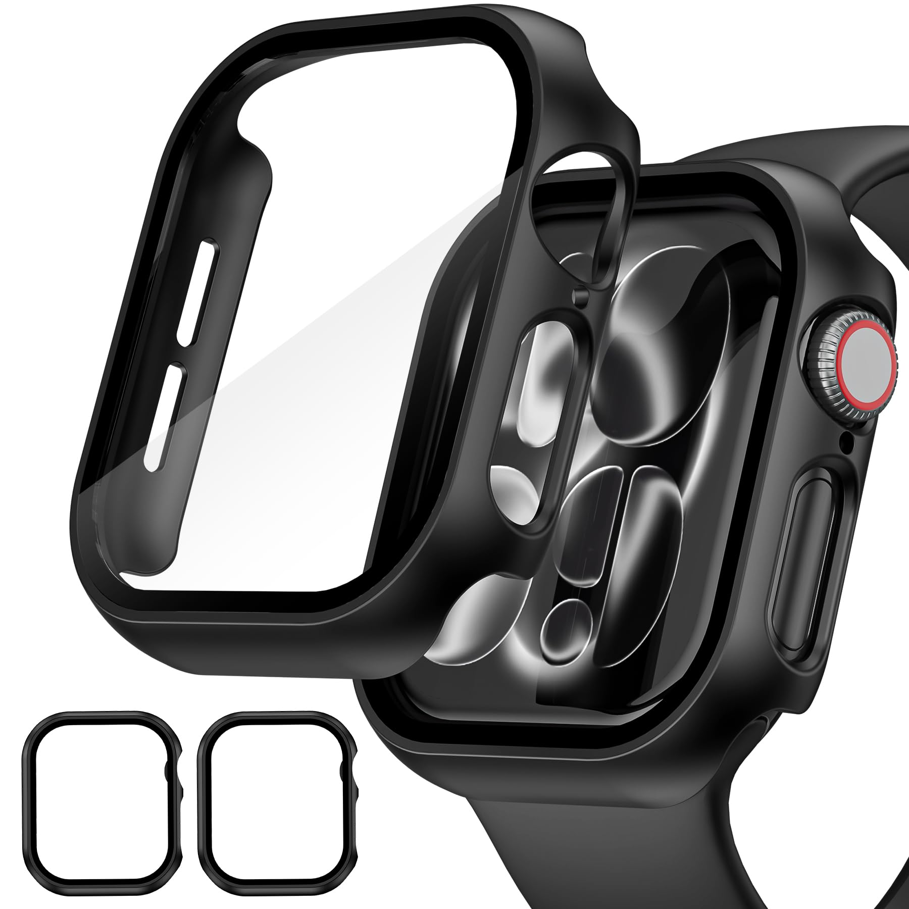 Photo 1 of EWUONU 2 Pack Hard Case for Apple Watch Series 11 (2025) Series 10 42mm Screen Protector, Tempered Glass Bumper Anti-Scratch HD Ultra-Thin Protective Face Cover for iWatch Series 11/10 42mm, Black