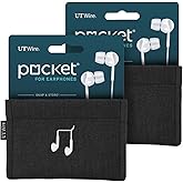 UT Wire [2 Pack Pocket Snap & Store Earphone Case Pouch, Black with Solid Grey Interior
