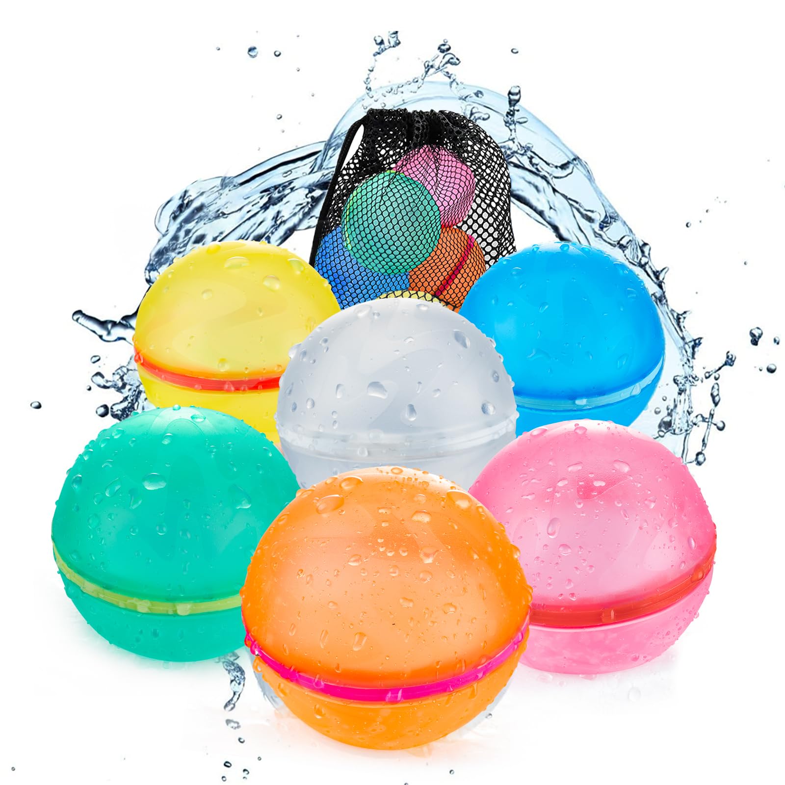 Photo 1 of Tizikcon 6 PCS Reusable Water Balloons, Refillable Magnetic Water Balls for Outdoor Games, Self Sealing Water Splash Bomb Quick Fill for Summer Fun, Pool Beach Toys for Kids Ages 3-12