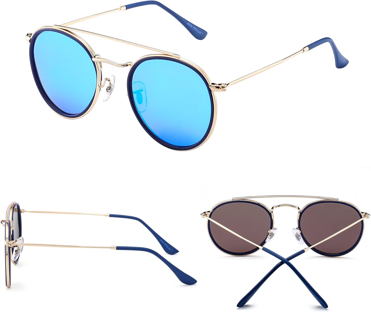Gafas de Sol Polarizadas Redondas Marco de Metal Lente Circulo Plano Anteojos Mujer Hombre