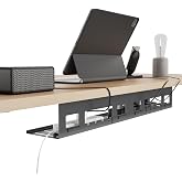 PEGZONE Under Desk Cable Management Tray, 31.5'' Screw-Mount Steel Rack | Metal Cord Organizer for Power Strips, Chargers, Reversible Installation, Effortless Wire Management for Home Office, Black