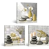 YMXZHUANSH Spa Canvas Wall Art 3 Piece Zen Stone Orchid Pictures for Bathroom Still Life Print Zen Meditation Artwork Wall Decor Frame(Yellow 12x12inchx3P(30x30cmx3P))