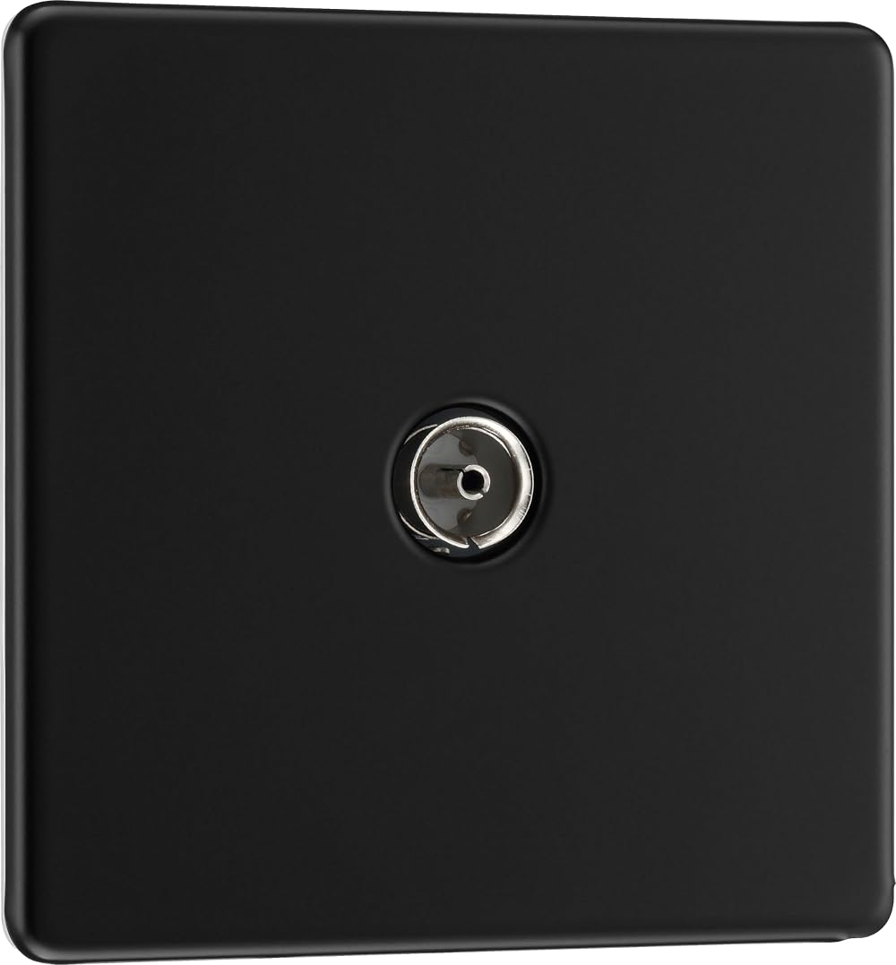 BG Electrical Matt Black Single Co-Axial Aerial Socket Screwless Flatplate TV