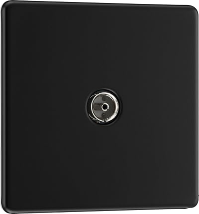 BG Electrical Matt Black Single Co-Axial Aerial Socket Screwless Flatplate TV