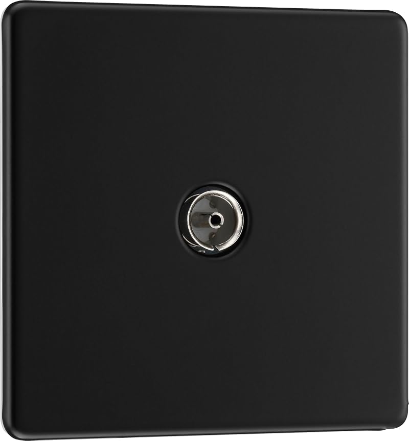BG Electrical Matt Black Single Co-Axial Aerial Socket Screwless Flatplate TV