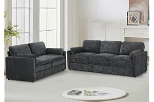 Lesofair 89“ & 69” Chenille Sofa Set w/Plump Armrest Pillows, 2 Seats and 3 Seats Couch with Deeper Seat Space, 2 Pieces Modern Sofa Set with Thicker Seat Cushions for Living Room, Grey