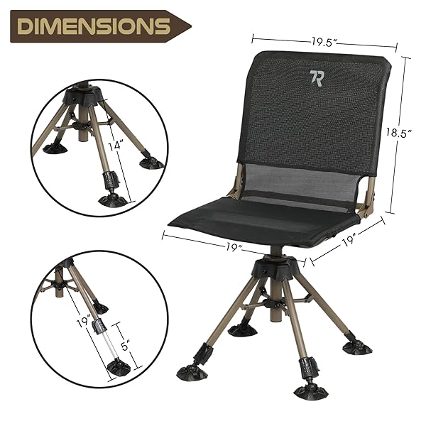 TR HUNTING CHAIR 360 DEGREE SILENT SWIVEL FOLDING CHAIR FOR BLINDS, 400LBS CAPACITY 2 LEGS ADJUSTABLE HEIGHT COMFORTABLE STABLE HUNTING SEATS, PORTABLE GROUND HUNTING CHAIR
