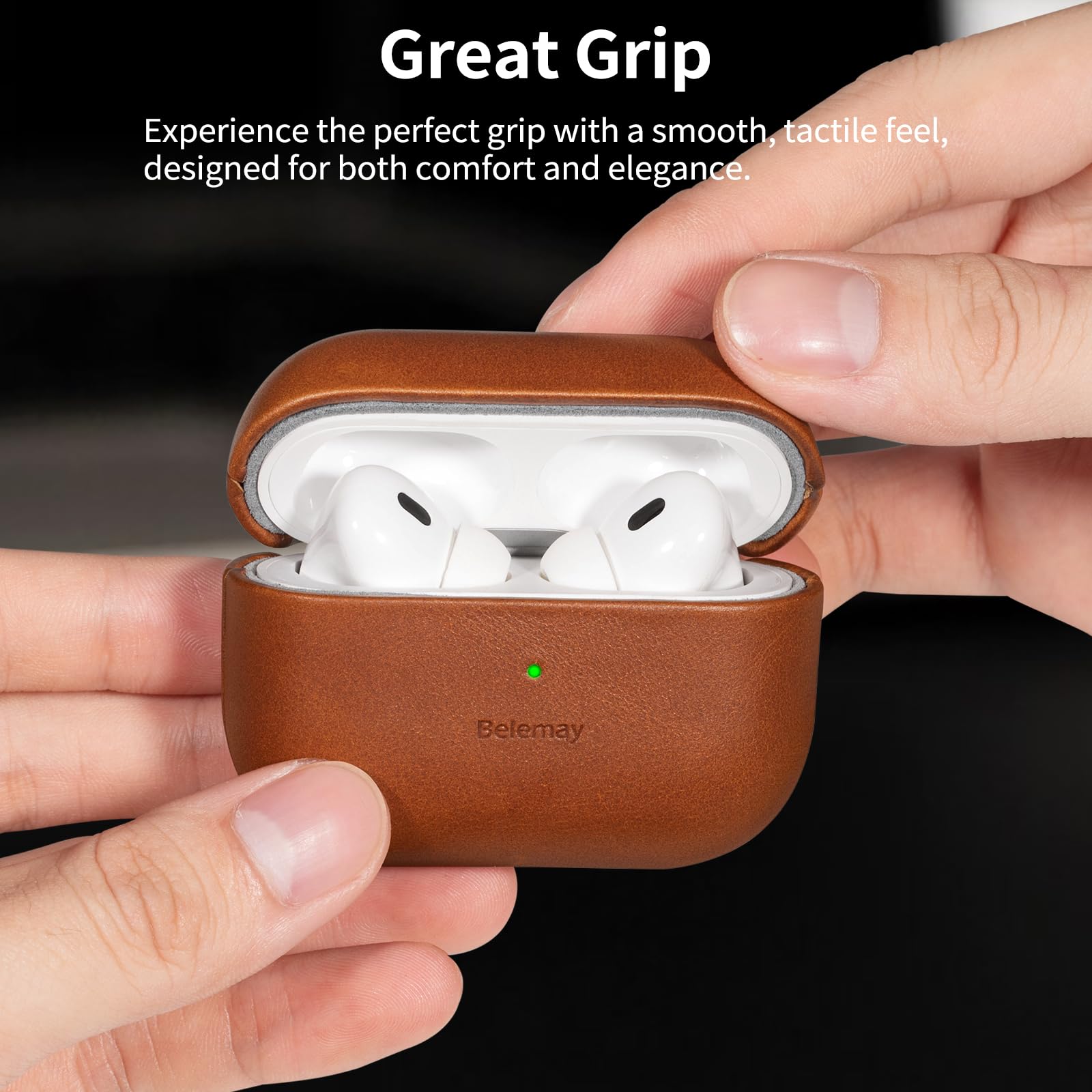 Belemay Handcrafted Full-Grain Vegetable-Tanned Leather Case for AirPods Pro 3rd Gen (2025), Two-Tone Effect, Natural Patina, Compatible with MagSafe, Compatible with Airpods Pro 3, Saddle Brown