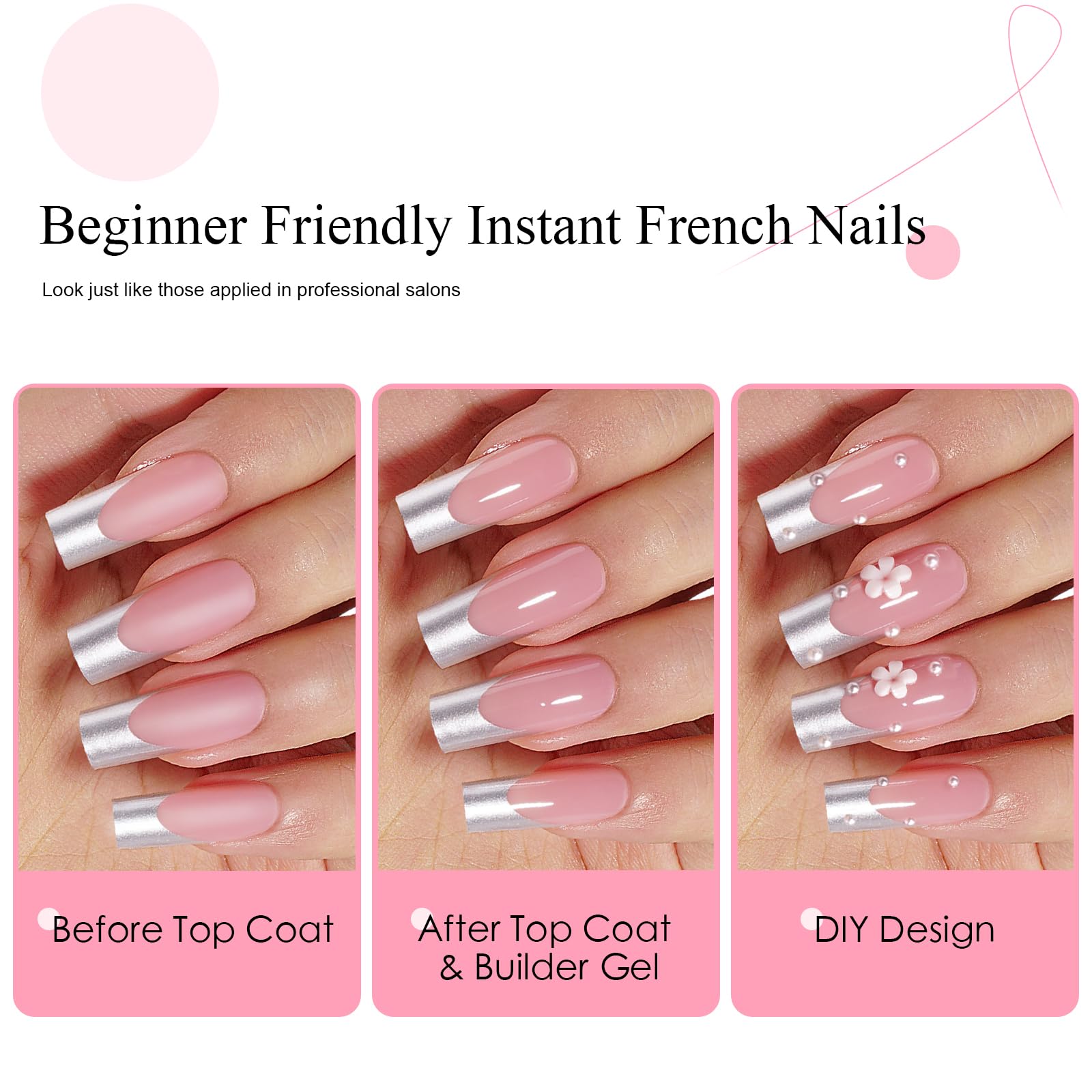 Canvalite Chrome French Tip Press on Nails - Pre-Colored Quick and Easy Press on Nails Long Square Fake Nails with Designs DIY Gel Nail Tips 150Pcs, Silver - Image 5