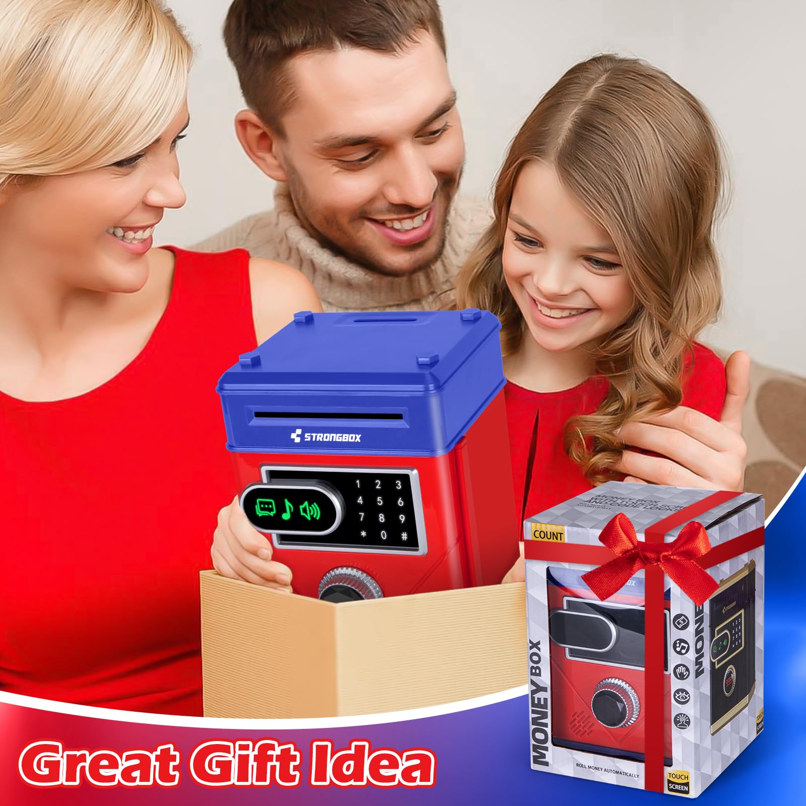 Piggy Bank for Kids, Touchscreen Money Bank Toys for 4 5 6 7 8 9 10 11 12 13 Year Old Boys Gift Ideas, Electronic Money Saving Box for Girls, Birthday Gifts for Boys ATM Machine for Kids
