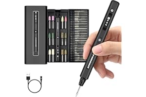 AM ARROWMAX Mini Engraving Pen, HollowCup Motor, 42 Bits with Aluminum Case, OLED, Magnetic Charge, Mini Cordless Rotary Tool