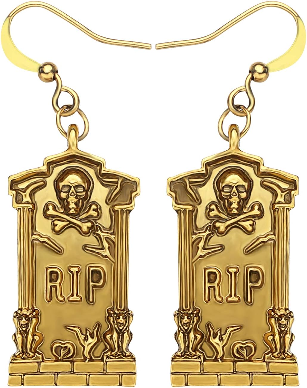 Metal Plated Alloy Halloween Tombstone Earrings Skull