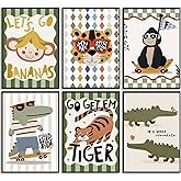 6Pcs Cartoon Animals Kids Room Canvas Wall Art Funy Animals Pictures Wall Decor Cute Zoo Theme Painting Posters Prints for Baby Room Toddler Boy or Girl Bedroom Home Decoration 8x10in Unframed